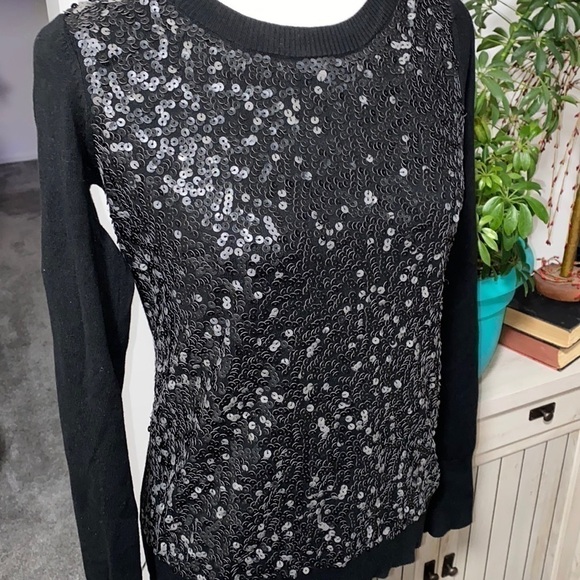 Express Black Sequin Embellished Lightweight Party Pullover Sweater Holiday Glam - Picture 12 of 16